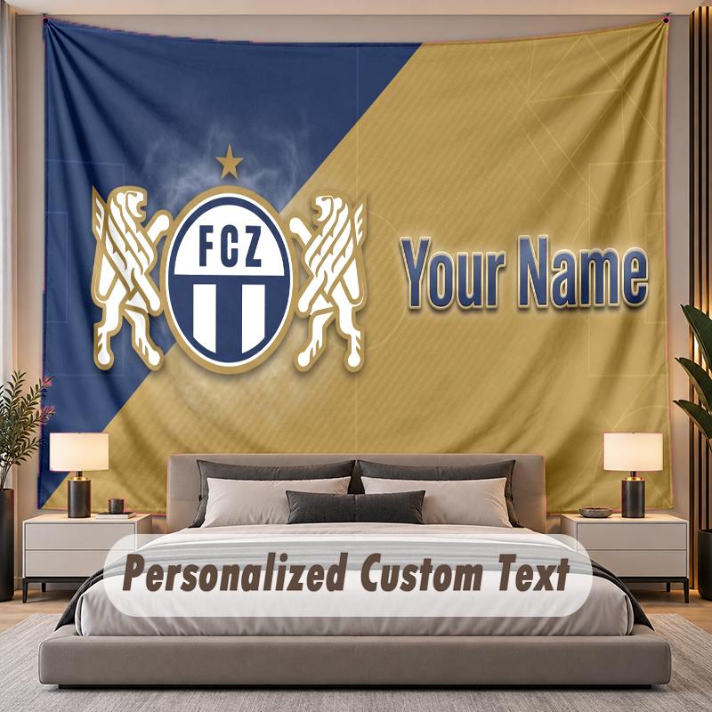 Custom Name Text Tapestry FC Zürich Personalized Polyester Wall Tapestry For Bedroom And Room