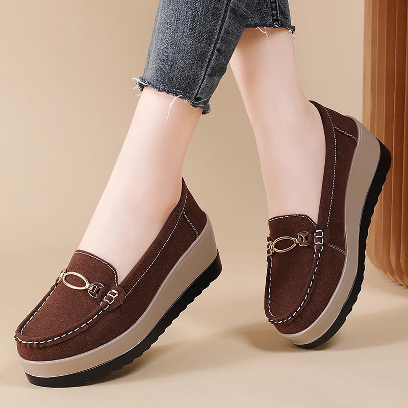 Women Flat Platform Loafers Ladies Elegant Suede Leather Moccasins Shoes Woman Slip On Moccasin Women's Black Casual Shoes