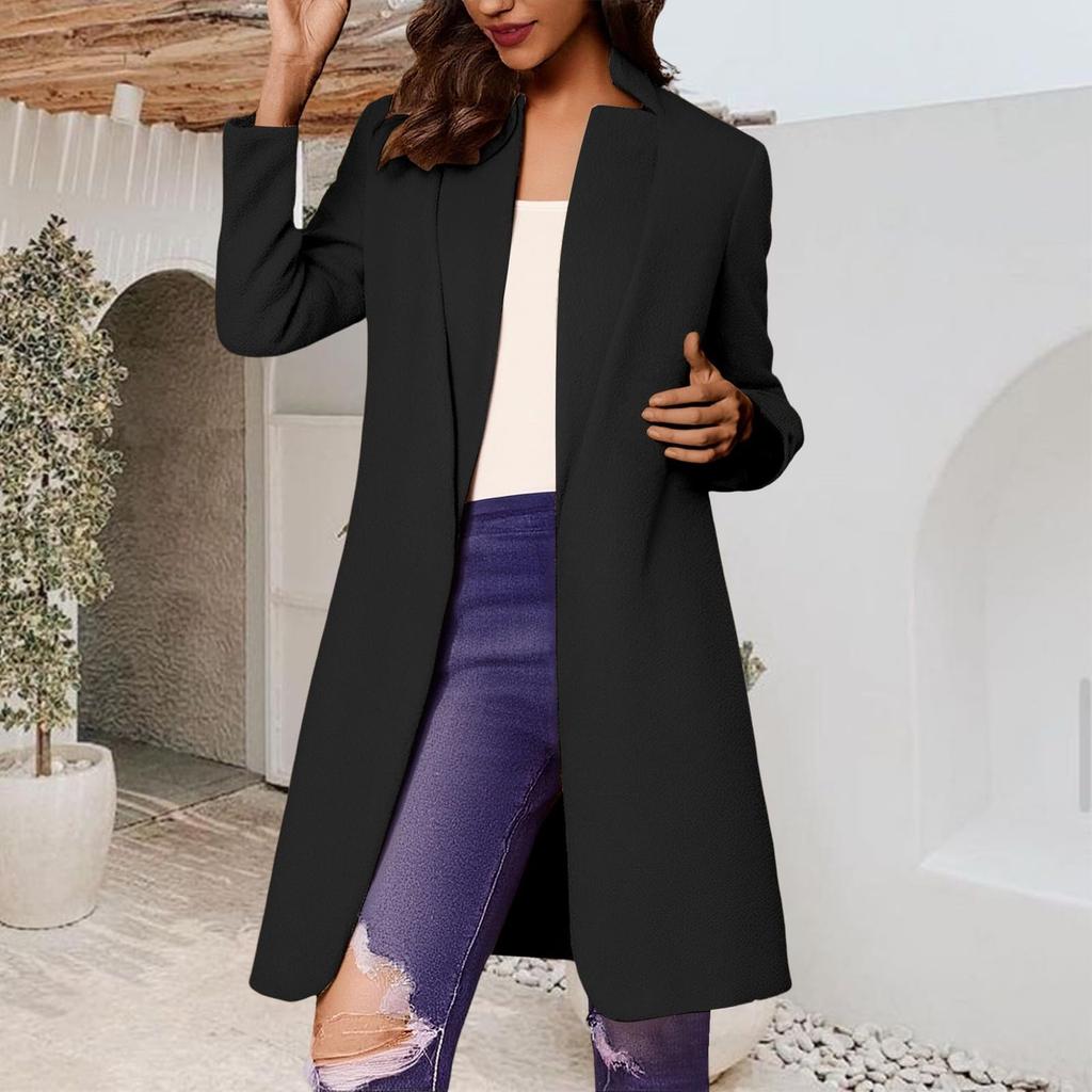 Fashionable Women's Coat Trend Plus Size Tweed Long Suit Jacket Stylish And Elegant Solid Color Coat