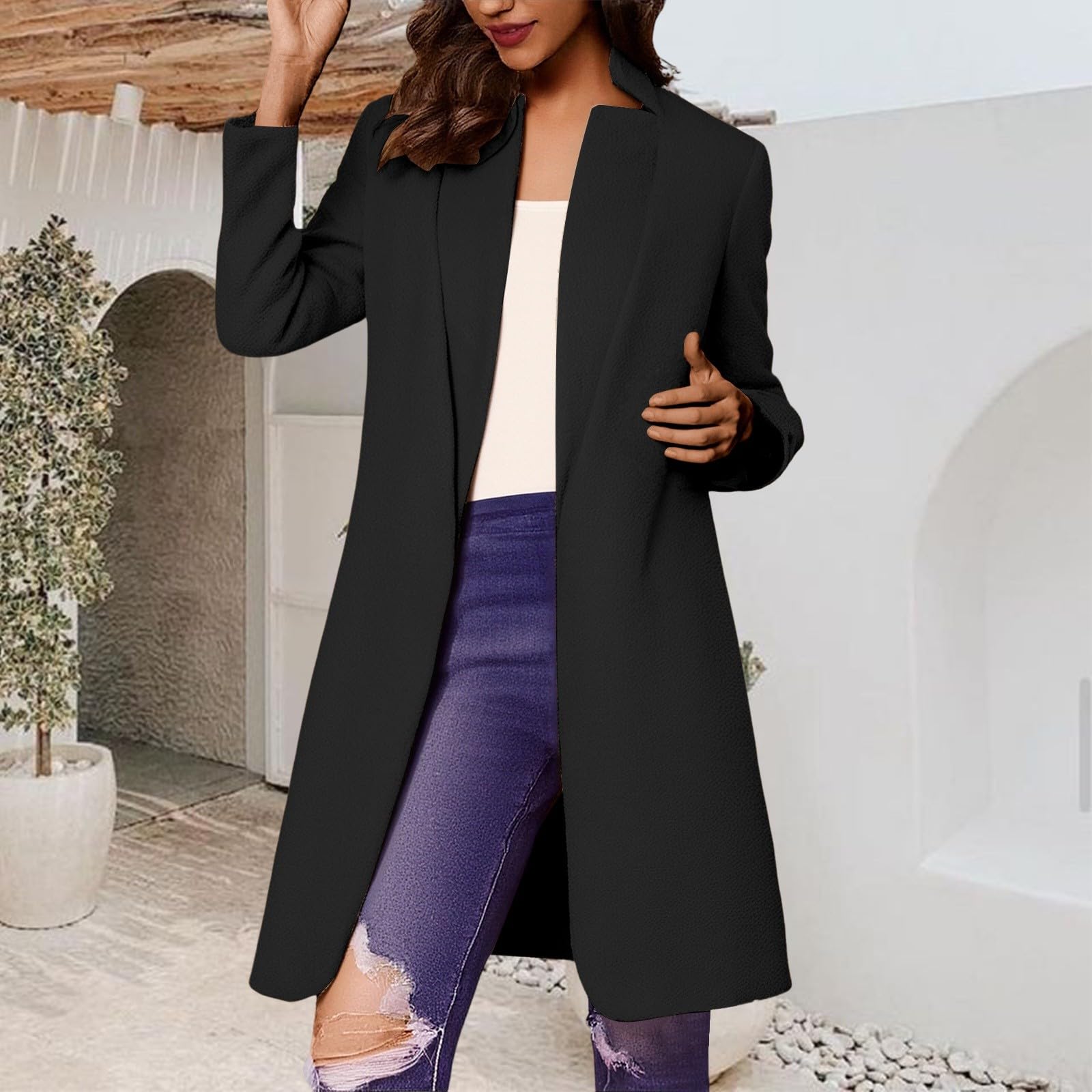 

Модное женское пальто тренд больших размеров твидовый длинный пиджак костюм стильное и элегантное однотонное пальто XXXXXL чёрный