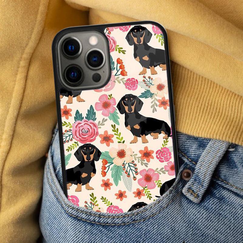 Dachshund Doxie Flower Dog Puppy Soft Phone Case for iPhone 17 Air 16e Pro max 15 Pro 13 14 Plus 11 12 MagSafe Magnetic Coque