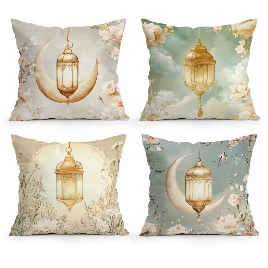 Ramadan-Themed Lantern Flowers Pillowcase Bedroom Sofa Cushion Cover 100% Polyester Living Room Cushion Pillowcase Home Decor