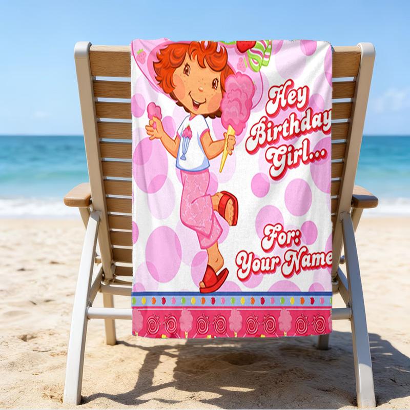 Custom Name Beach Towel Straw-berry Sweet Moment Beach Towel, Soft Microfiber, Gift for Her/Him, Birthday, for Pool, Beach, Travel, Fan gifts