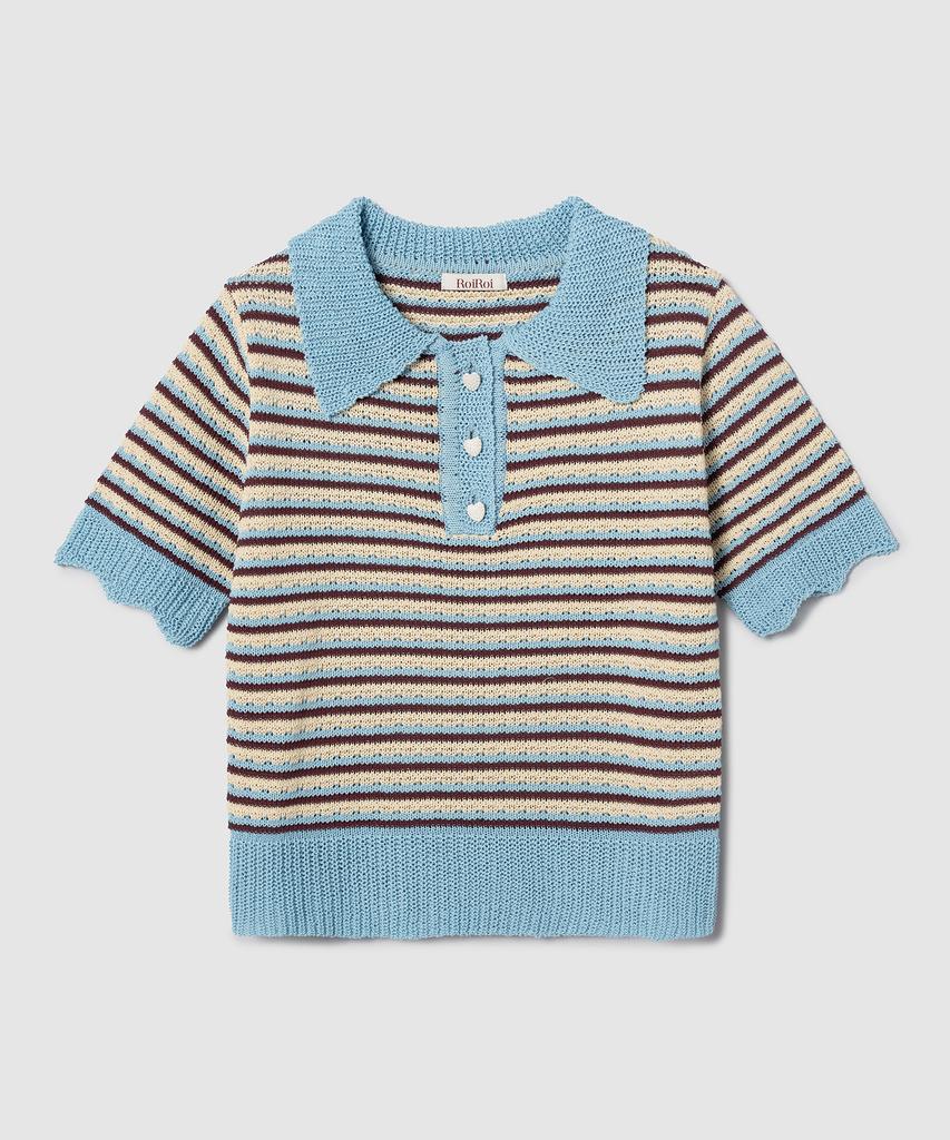 ROIROI Striped Pearl Button Collar Knit - Blue