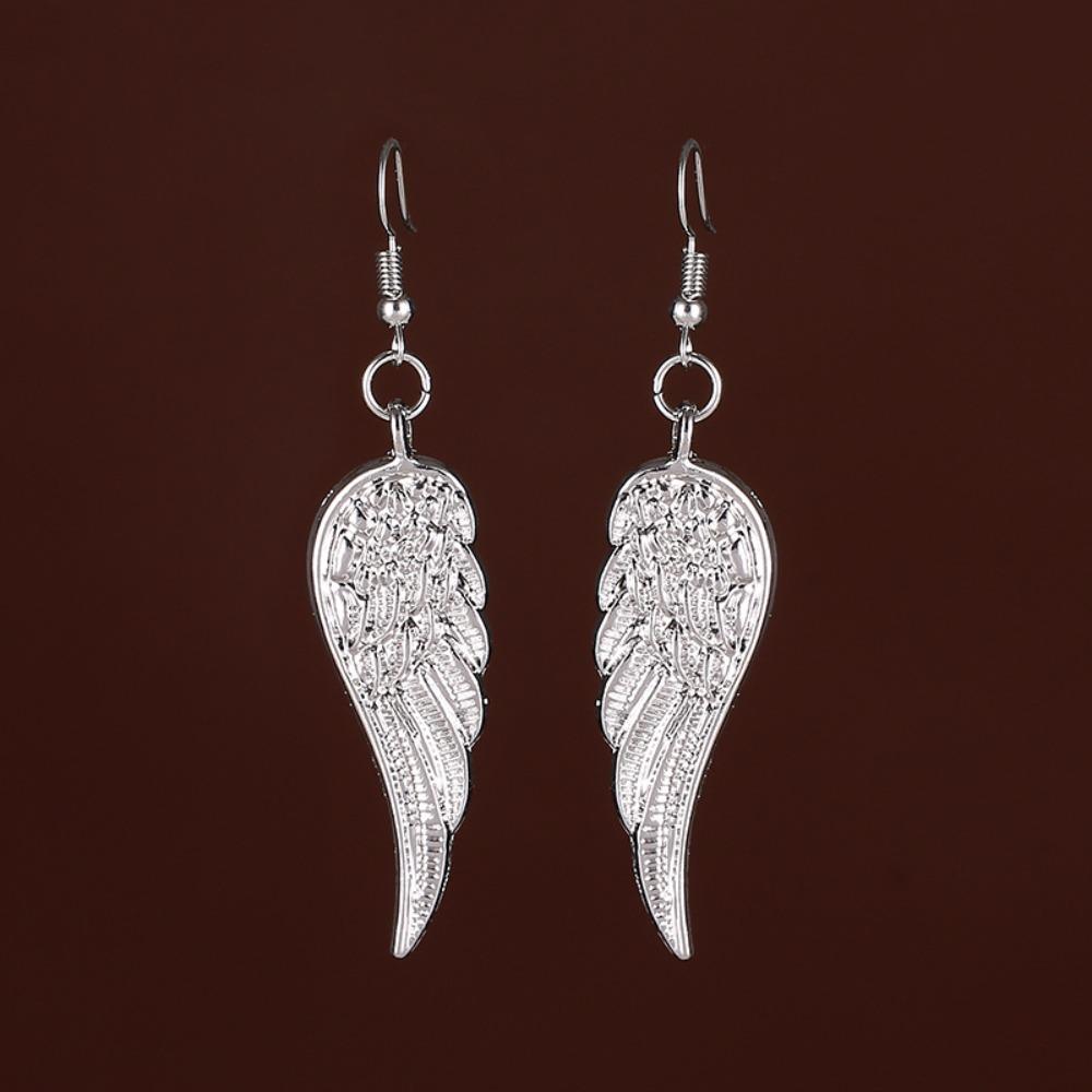 Gothic Retro Black Sliver Color Angel Wing Feathers Pendant Dangle Earrings for Women Hallowmas Party Jewelry Accessories Gifts