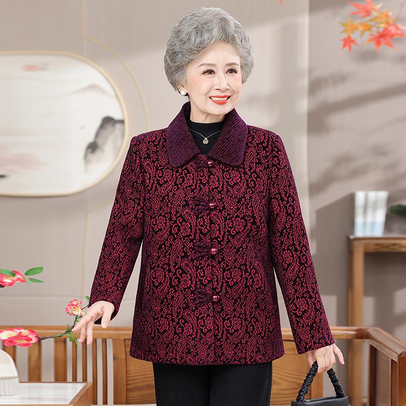 Grandma's Fashionable Lapel Top for Spring & Autumn
