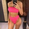 S - XL Bandeau Wrinkled Female Swimsuit High Waist Bikini Women Swimwear Two-pieces Bikini Set Bather Bathing Suit Swim
