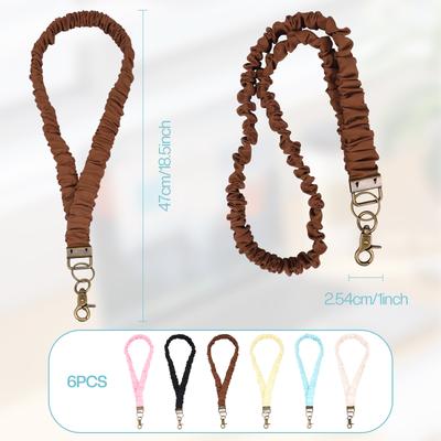 6Pcs Stretchy Scrunchie Lanyard for ID Badges and Keys Cute Retractable Neck Lanyard with Clip for Teacher Women Nurses School