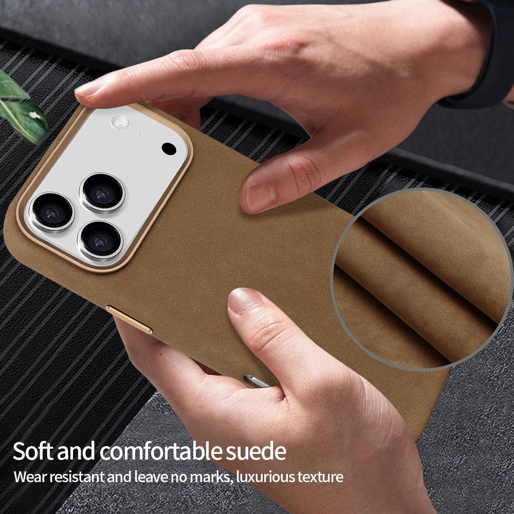 High-End Suede Magnetic PU Leather Mobile Phone Case For iPhone 17 Air 16 15 Pro Max With Metal Camera Lens, All-inclusive Case
