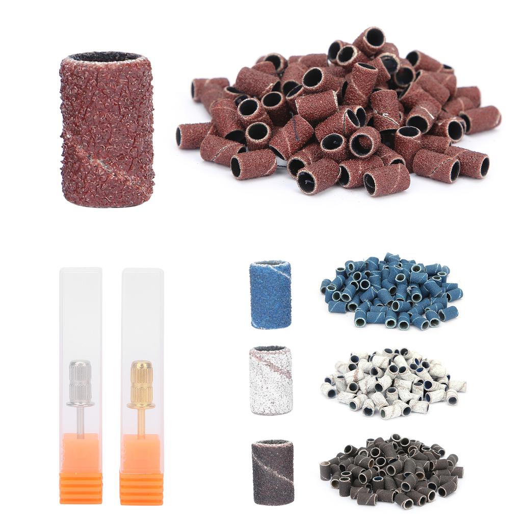 400pcs Sanding Bands 80# 120# 180# 240# Grit File Nail Manicure Pedicure Tool with Shaft