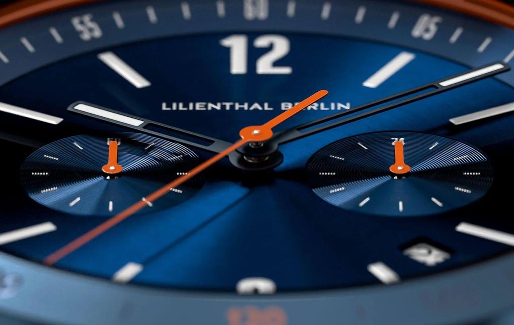 Lilianthal Berlin Chronograph Watch with Date Made in Blue Men's Display, Germany, C02-003-B040EB,