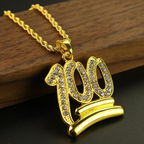 Men Hip Hop Twist Chain Rhinestone Number 100 Pendant Necklace Street Jewelry