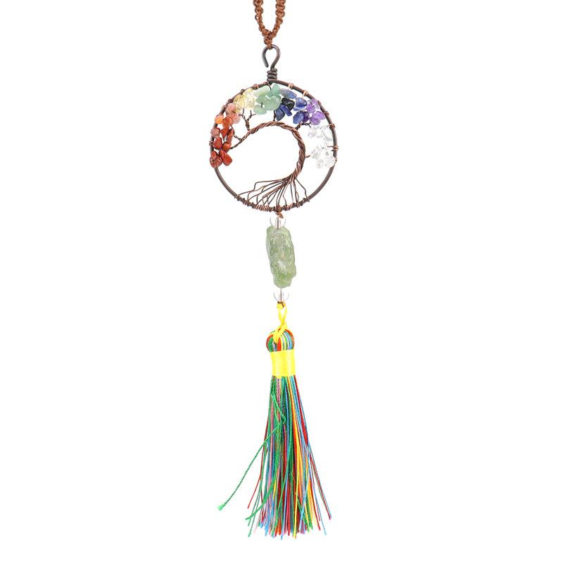 Woven Natural Gravel Crystal Rough Stone Life Tree Fringed Pendant Car Rearview Mirror Pendant Bag Decoration G16