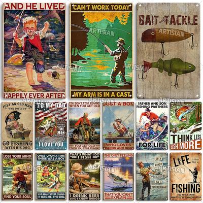 Artisian Fishing Metal Sign Sport Tin Plaque Lure Bait Decorative Poster Wall Decor Garage Bar Pub Club Hotel Cafe Kitchen Home