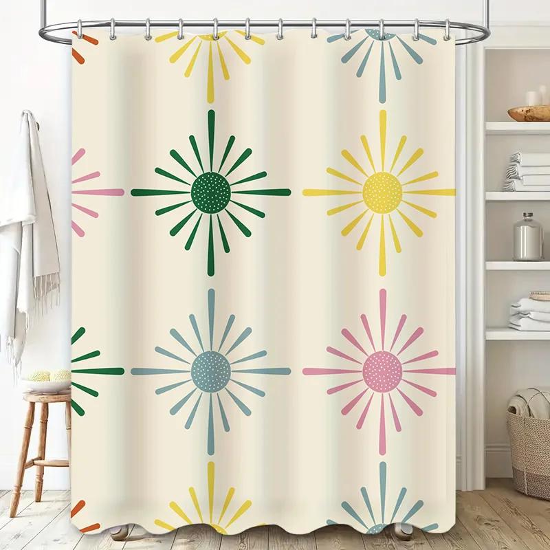 Sunburst Shower Curtain Vibrant Colors, Waterproof Fabric, Decorative Bathroom Liner for Home or Hotel Use Available in Multiple