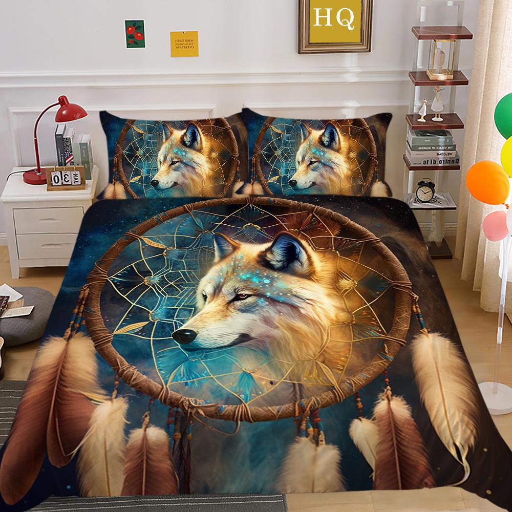 Bettbezüge, Wolf-Druck, King-Size-Mikrofaser-Bettwäsche-Set, Bezug für Mann, weich, hochwertige Heimtextilien