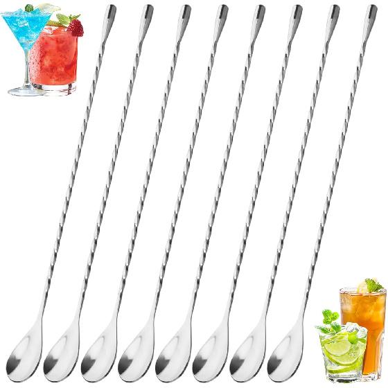 2Pcs Cocktail Spoon Long Handle Bar Spoon - 12" Metal Spoons Drink Mixers for Cocktails Stainless Steel Spoons Stirring Spoons for Coffee Bar