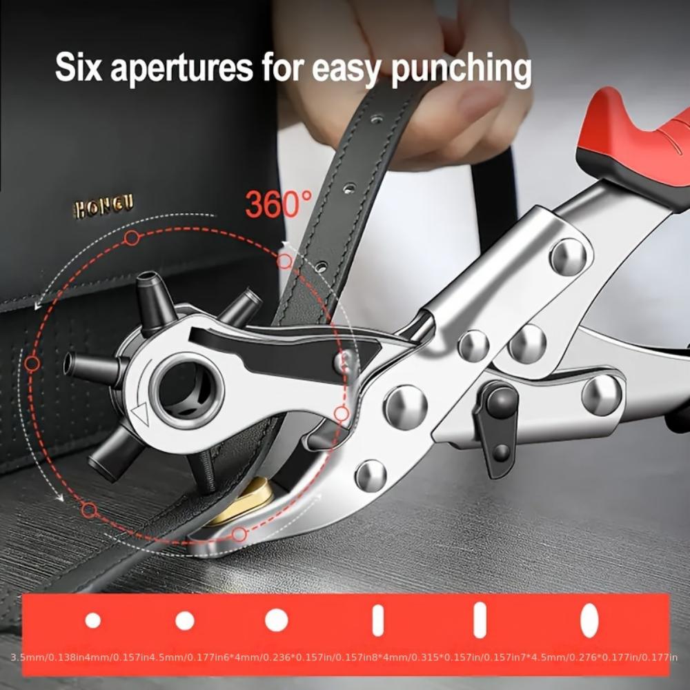 Stainless Steel Leather Perforated Punch Pliers, Rotating Multi-slot Belts and Watches with Punches, Handheld Eye Punch Tools for Leather Crafting