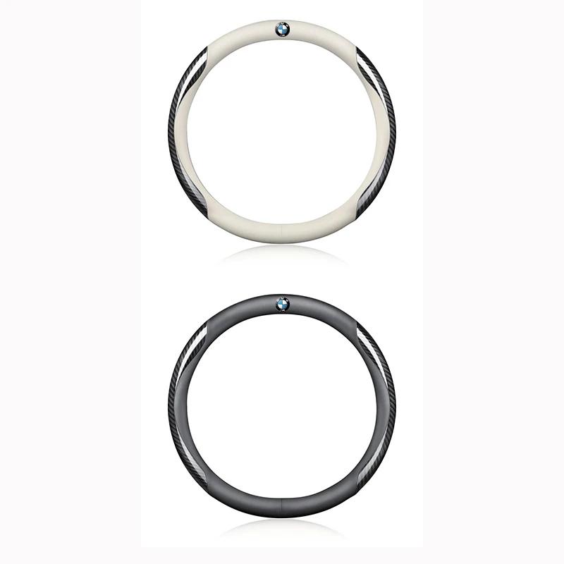 PU Leather Carbon Fiber Car Steering Wheel Cover Emblem Car Accessories For BMW 50th Kith M X1 X2 X3 X4 X5 X6 X7 E46 E90 E60 F10