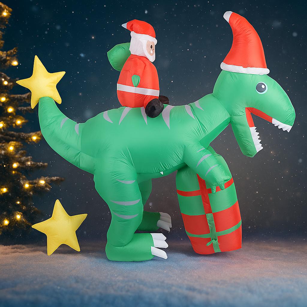 7.87FT Inflatable Toy Dinosaur Santa Decoration with LED Light Xmas Yard Lawn Party Decor Christmas Home Supplies Ornaments Gift