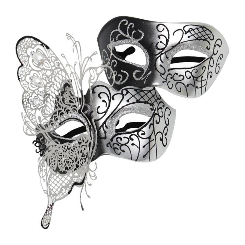 

2Pcs Glittering Metal Butterfly Face Mask Fashionable Costume Accessory Halloween And Costume Face Covering For Adults чорний