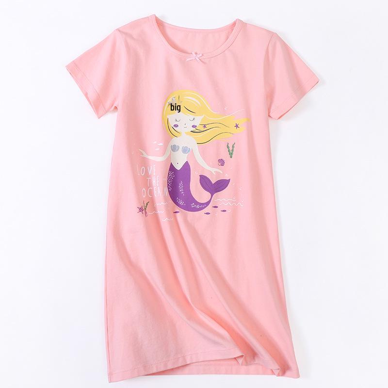 Girls' Summer Short-Sleeve Cotton Mermaid Nightgown