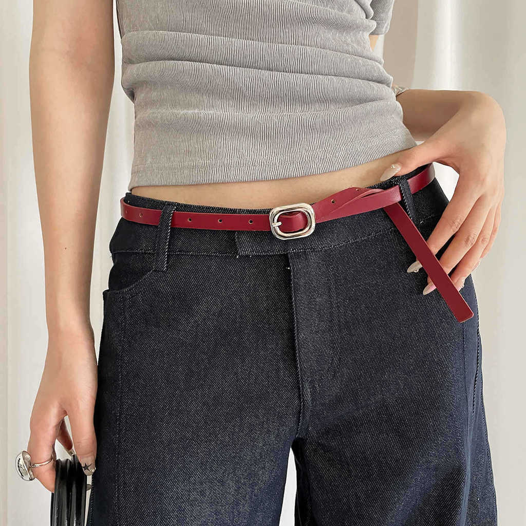 

Minimalist White Pu Leather Belt For Women With Metal Pin Buckle For Casual Wear червоний
