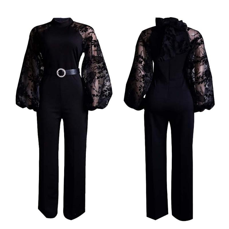 Mono Casual Elegante de Mujer con Cintura Alta, Manga Larga, Malla Recta Patchwork