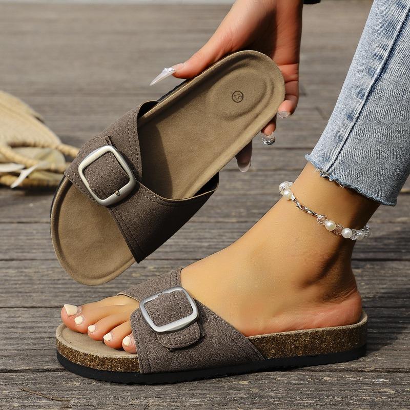 One-word Slippers Women's New Beach Open-toed Flat-bottomed Cool Slippers Women's Large-size Women's Sandals