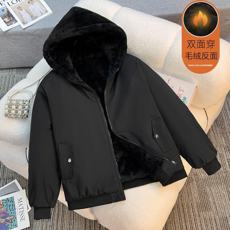 Jacket casual thickened winter warm cotton-padded coat women's short cotton-padded jacket new cotton-padded jacket double-sided wear velvet hooded
