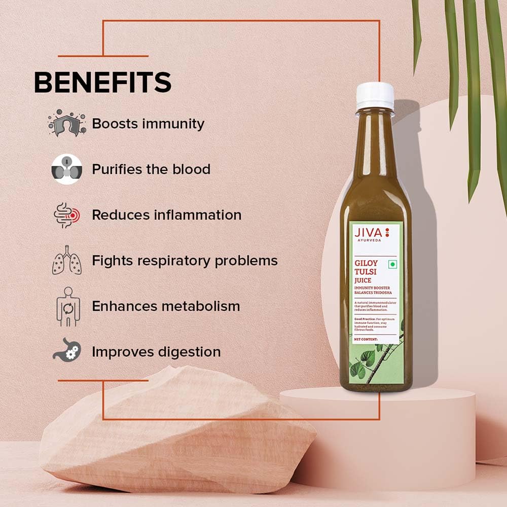 Jiva Natural Giloy Tulsi Saft 1 L Packung à 1 Stück | Immunitätsstärker, Ausdauerunterstützung, Rein Ayurvedic, Ohne Zuckerzusatz