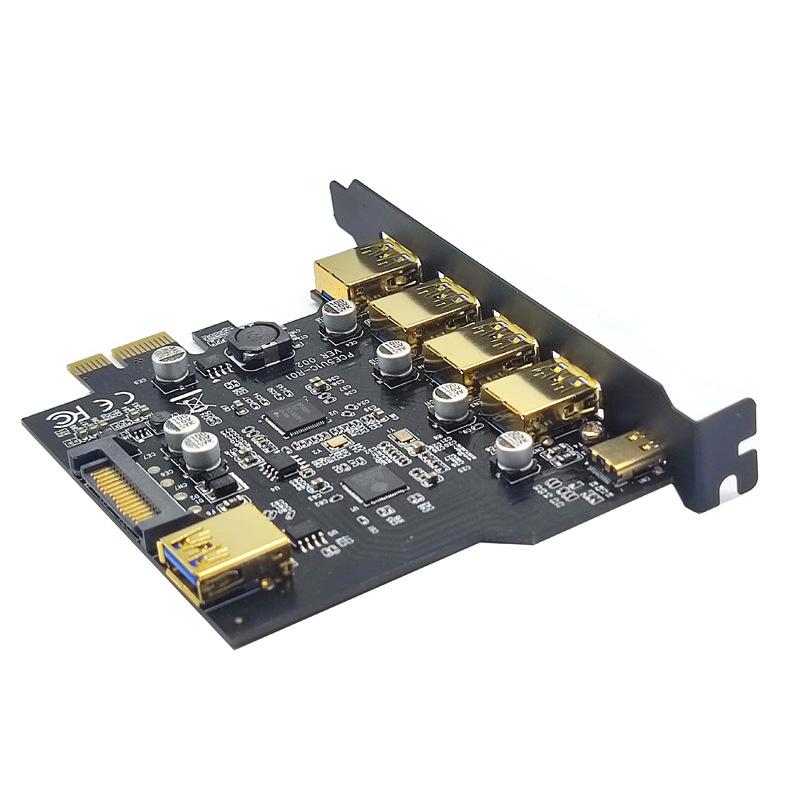 7-Port USB 3.2 Adapter Card with 5 External Ports + 19-Pin Front Panel, Dual-Core Host Controller, GEN1 5Gbps.