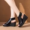 Neue Damen-Sommer-Keilsandalen aus Leder mit offener Zehenpartie, dicker Sohle, rutschfest, leicht, modisch, mit Klettverschluss und hohem Absatz, moderne Sandalen