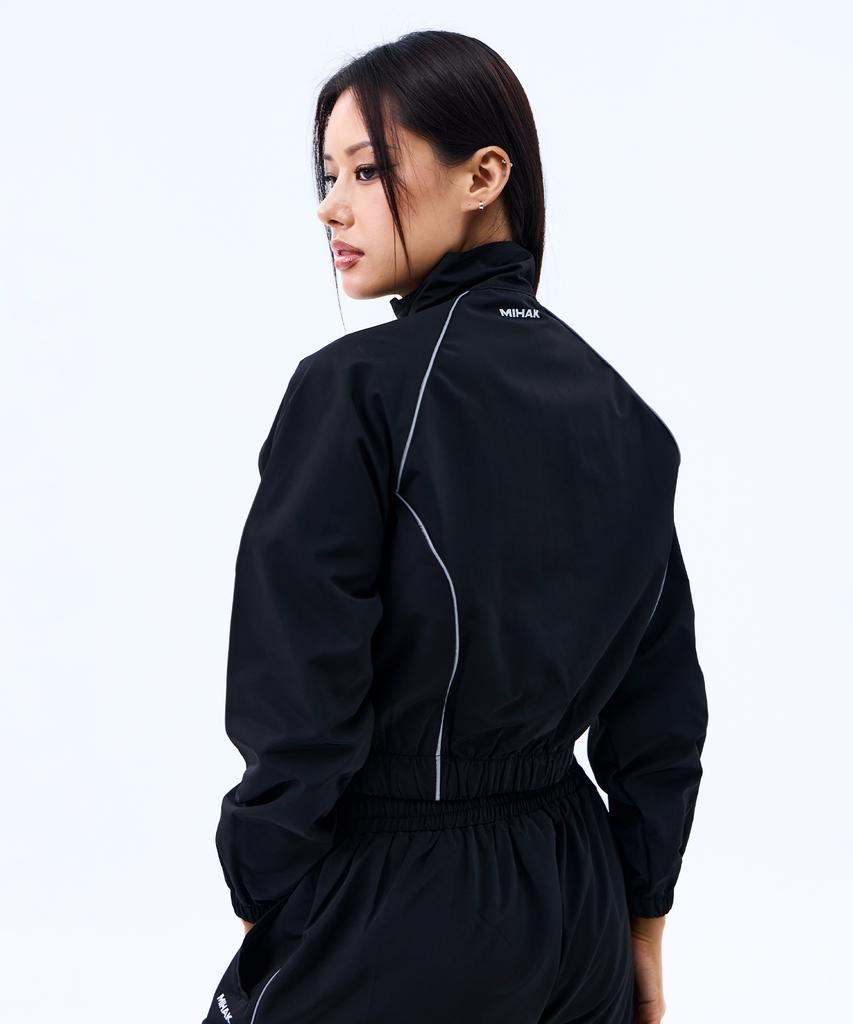 Mihak Metal Plate Piping Crop Warm-Up Jacket (Black)