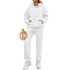 Womens Solid Color Long Sleeve Hooded Fleece Sweatshirt Pants Set Casual Streetwear