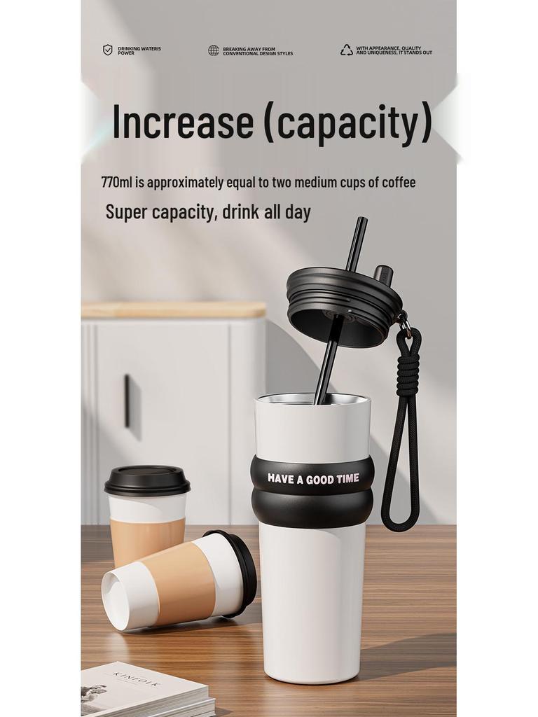 316 Stainless Steel Insulated Travel Mug - Large Capacity Straw Cup for Men & Women
