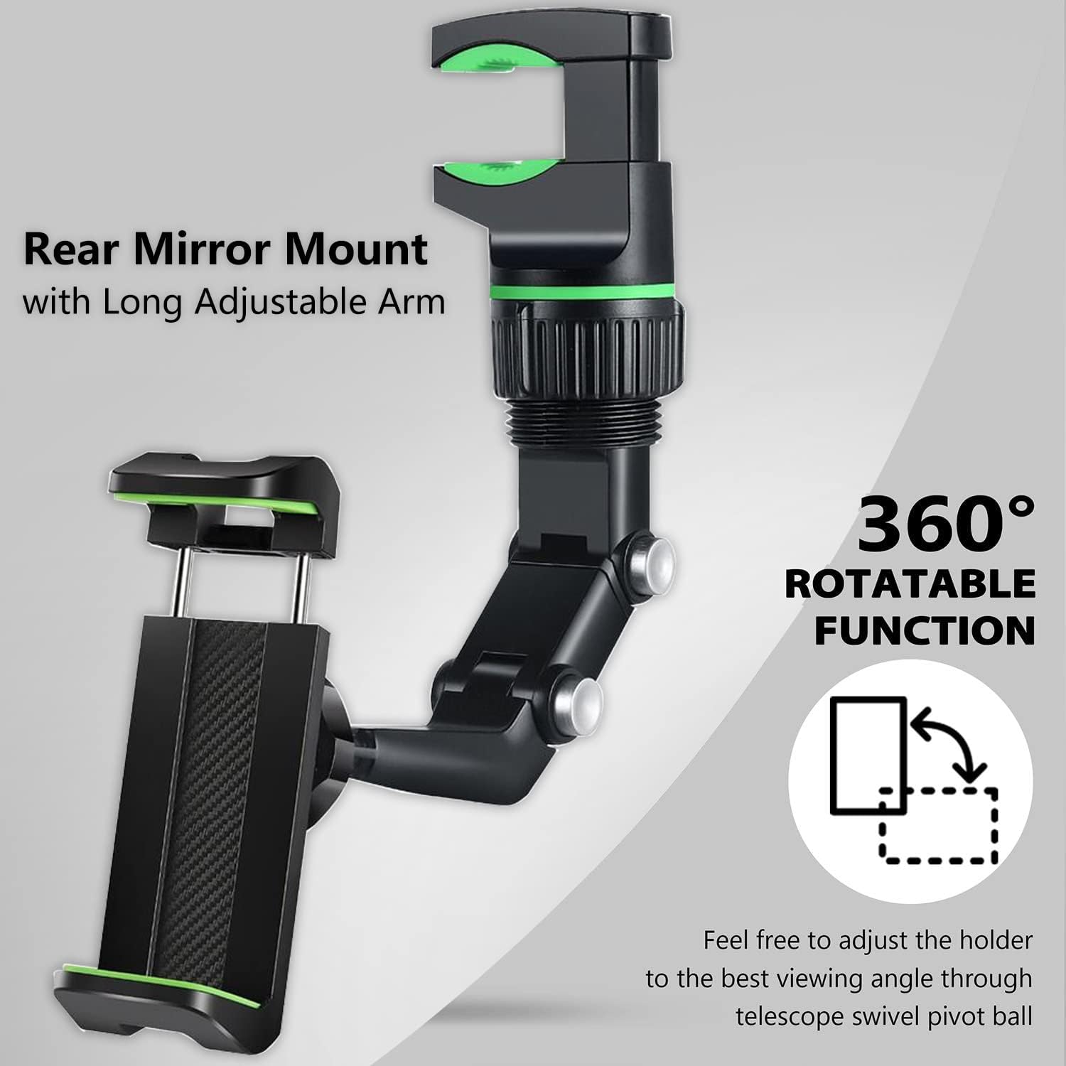 PKYAA Rearview Mirror Phone Mount Holder for Car, 360° Rotating , Multifunctional Mount Phone and GPS Holder Universal Car Phone Holder for All