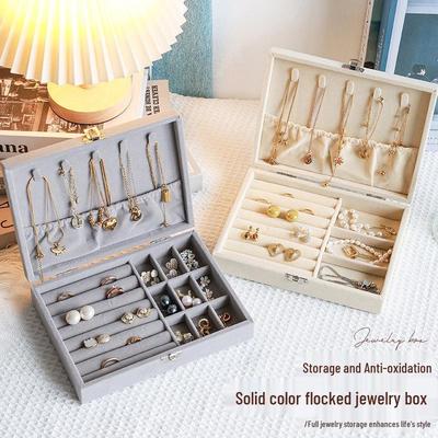 Organizador de Joyas de Tejido Flocado de Alta Capacidad - Almacenamiento Elegante y a Prueba de Polvo para Pendientes, Anillos y Collares