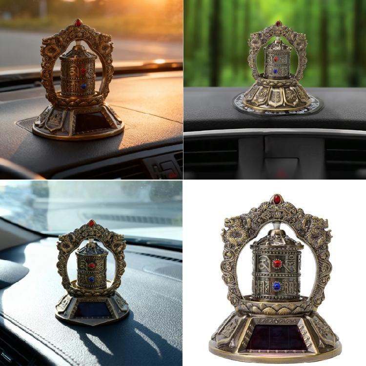 Solar Powered Tibetan Prayer Wheel Solar Buddhas Scriptures Prayer Wheel Car Ornament for Relaxation,Meditations,Blessing