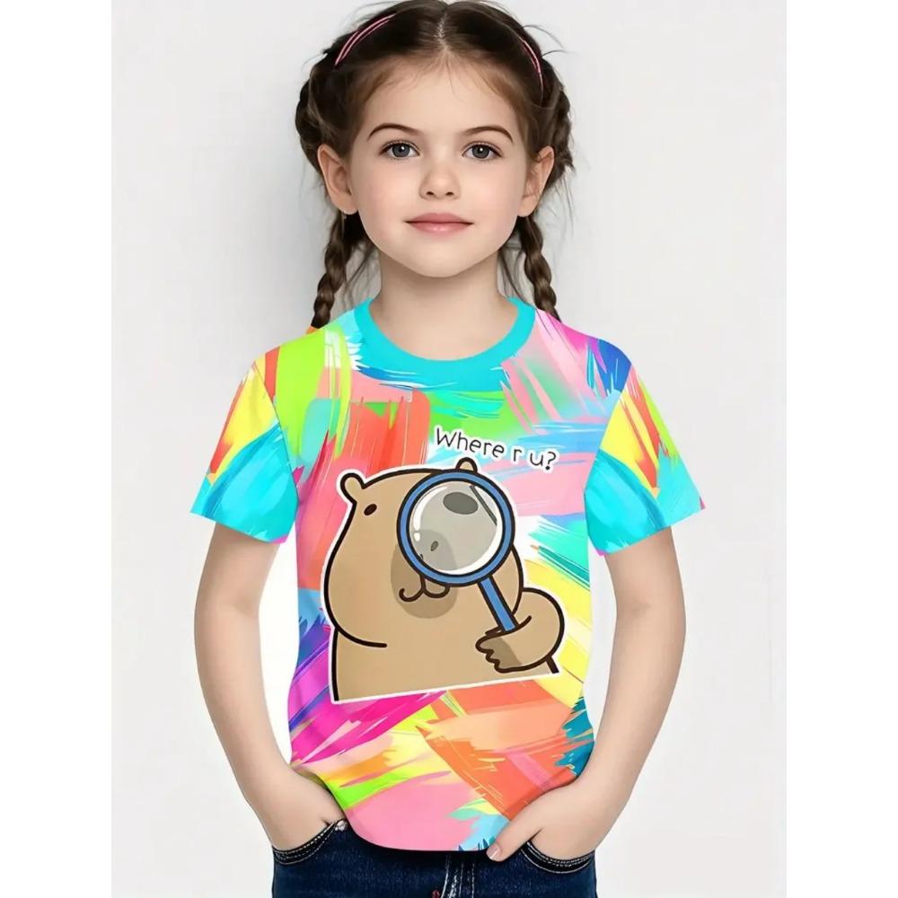 Kids' T-Shirt Animals Boys and Girls Capybara Children's T-Shirt 3D Print Top Loose and Comfortable Gradient Children