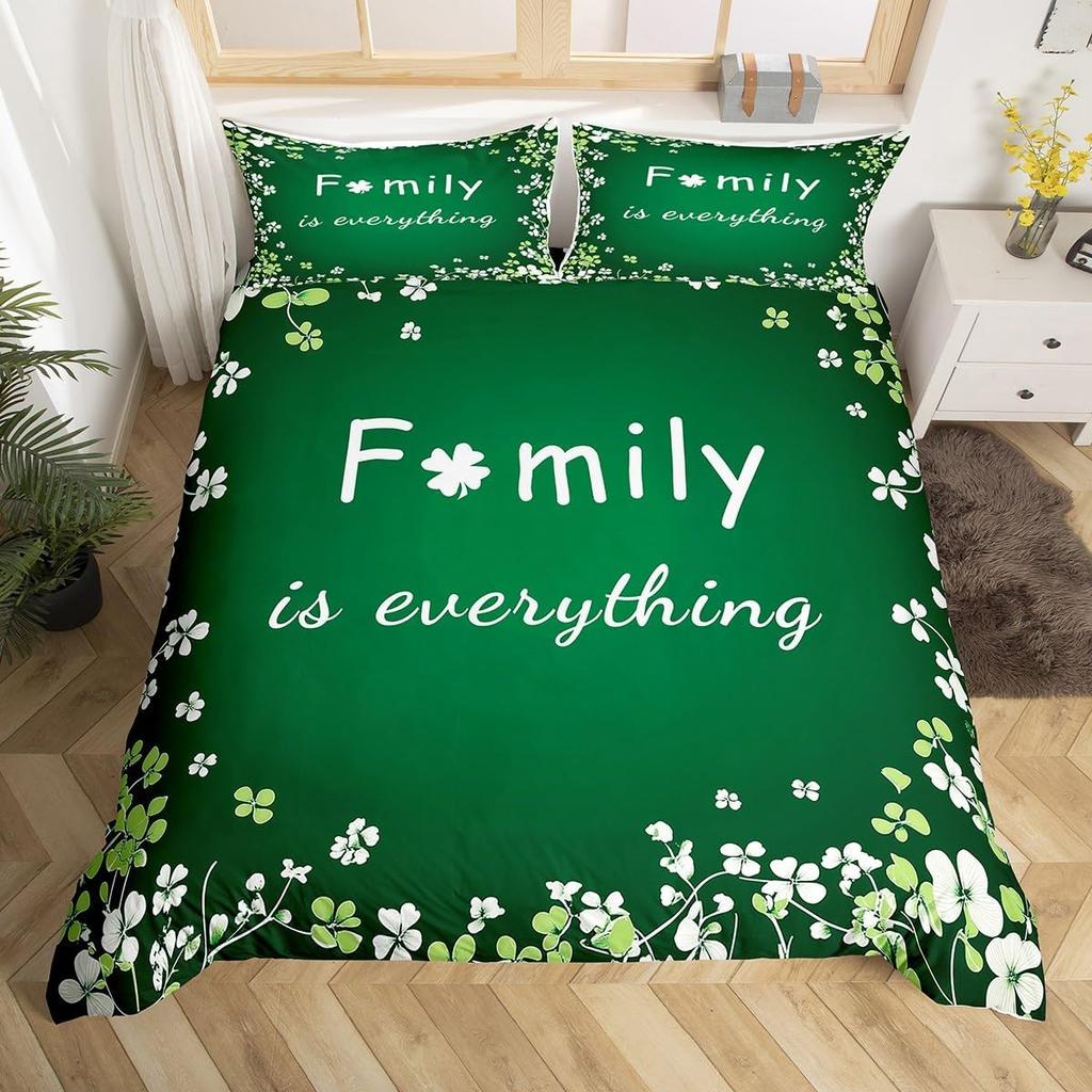 St. Patrick'S Day Duvet Cover Full Queen Spring Gnomes Comforter Cover 2/3 Pcs Green Botanical Leaves Flower Clover Bedding Set