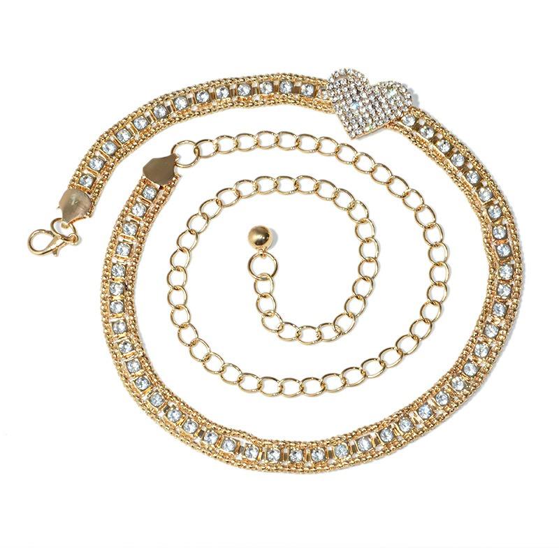 Rhinestone waist chain - women's european and american trendy versatile rhinestone inlaid metal chain decorative slim belt