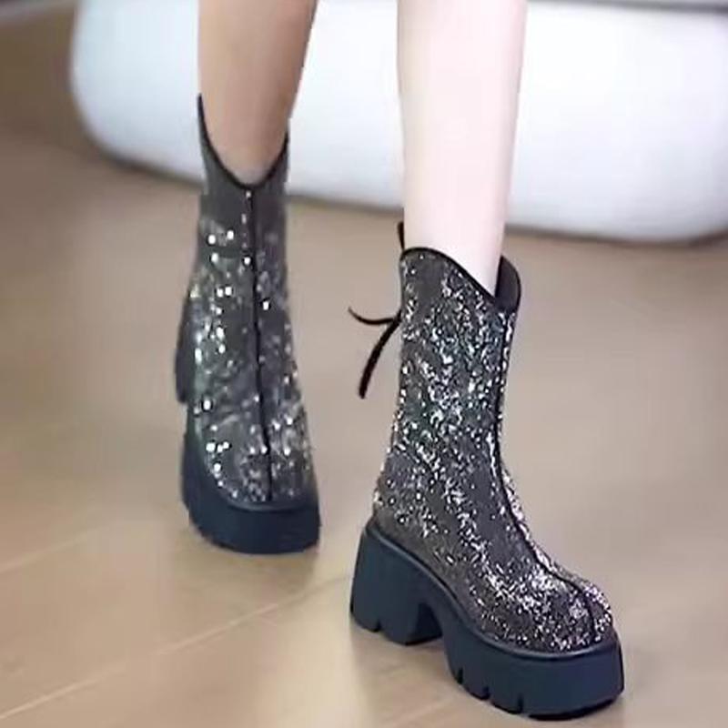 Bling Women's Ankle Boots Elegant Flats Platform Shoes for Woman Trend Winter Boots  Party Luxury Dress Fashion Mujer Botas