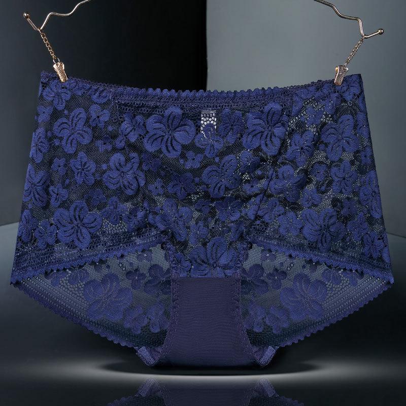 8992 Women's High-Waisted Cutout Lace Panties - Plus Size, Black/Red, Cotton Crotch