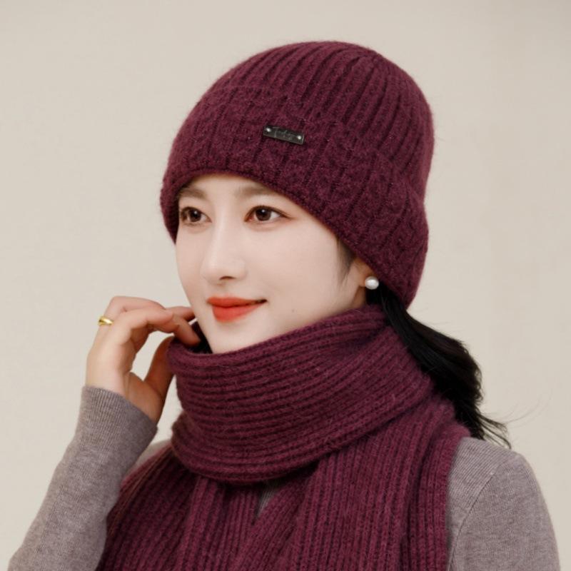 Autumn and Winter Knitted Wool Hat Fleece Thickened Hat Women's Winter Warm Faux Rabbit Fur Beret Headhat