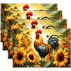 4pcs Placemats, 12inch*18inch Simple Rooster Pattern Linen Texture Placemat, Retro Sunflower and Rooster Design Placemat, Table Decoration, Dinner