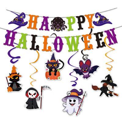 Halloween Flag Pulling Halloween School Classroom Living Room Background Atmosphere Arrangement Banner Spiral Pendant Set