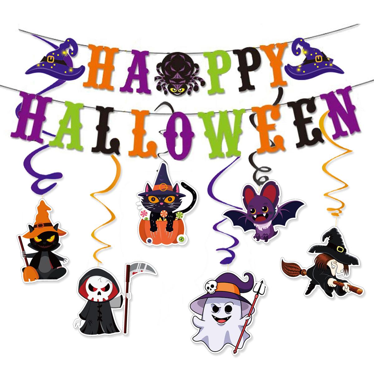 

Halloween Flag Pulling Halloween School Classroom Living Room Background Atmosphere Arrangement Banner Spiral Pendant Set Happy Halloween Spider Flag Spiral Set