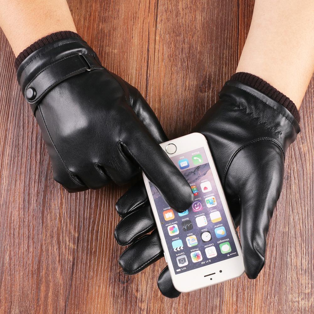 Winter thermal gloves men's and women's outdoor riding three-thread leather gloves three-tendon velvet cold-proof gloves