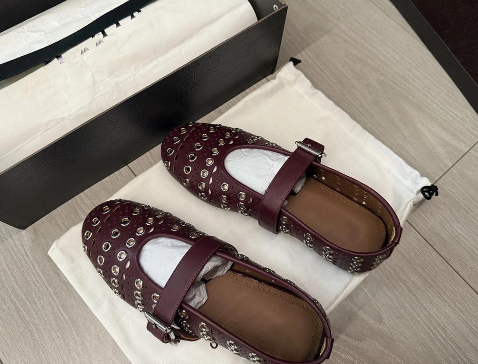 High Niche New Deerskin Rivets Hollow Rhinestone Ballet Shoes Women's Breathable Full Diamond Flat Mary Jane Single Shoes